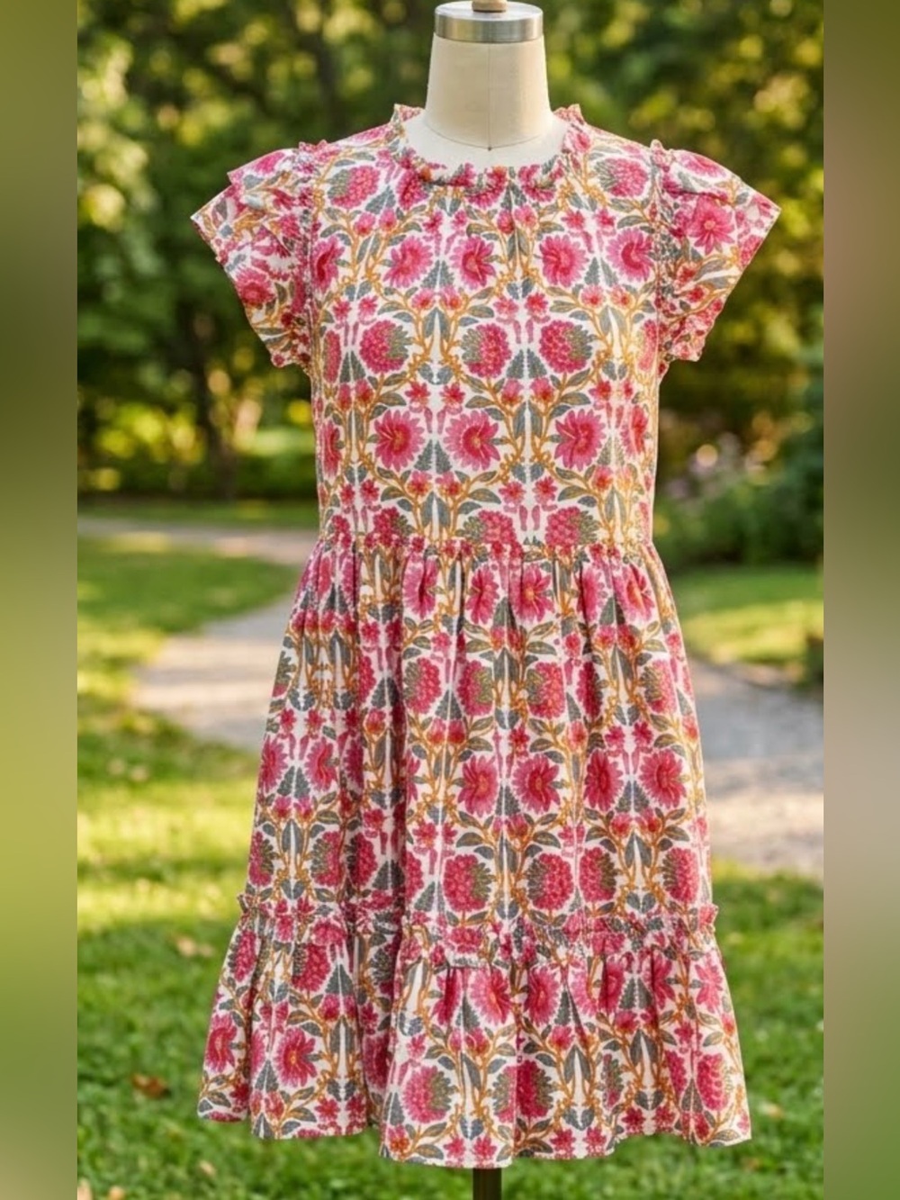 Caroline Constas NewYork Flutter Mini Dress Strawberry Floral  cotton/pockets -M